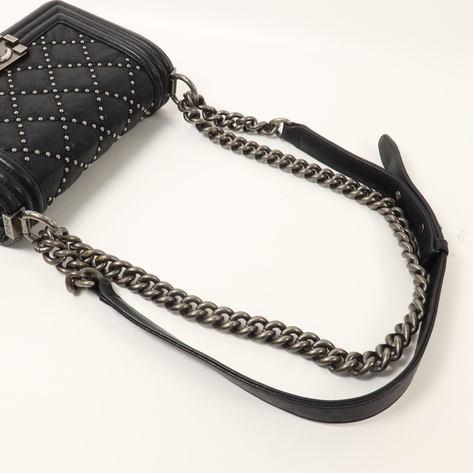 CHANEL CC SHW Boy 20 Chain Shoulder Bag A67085 Calfskin Leather Black