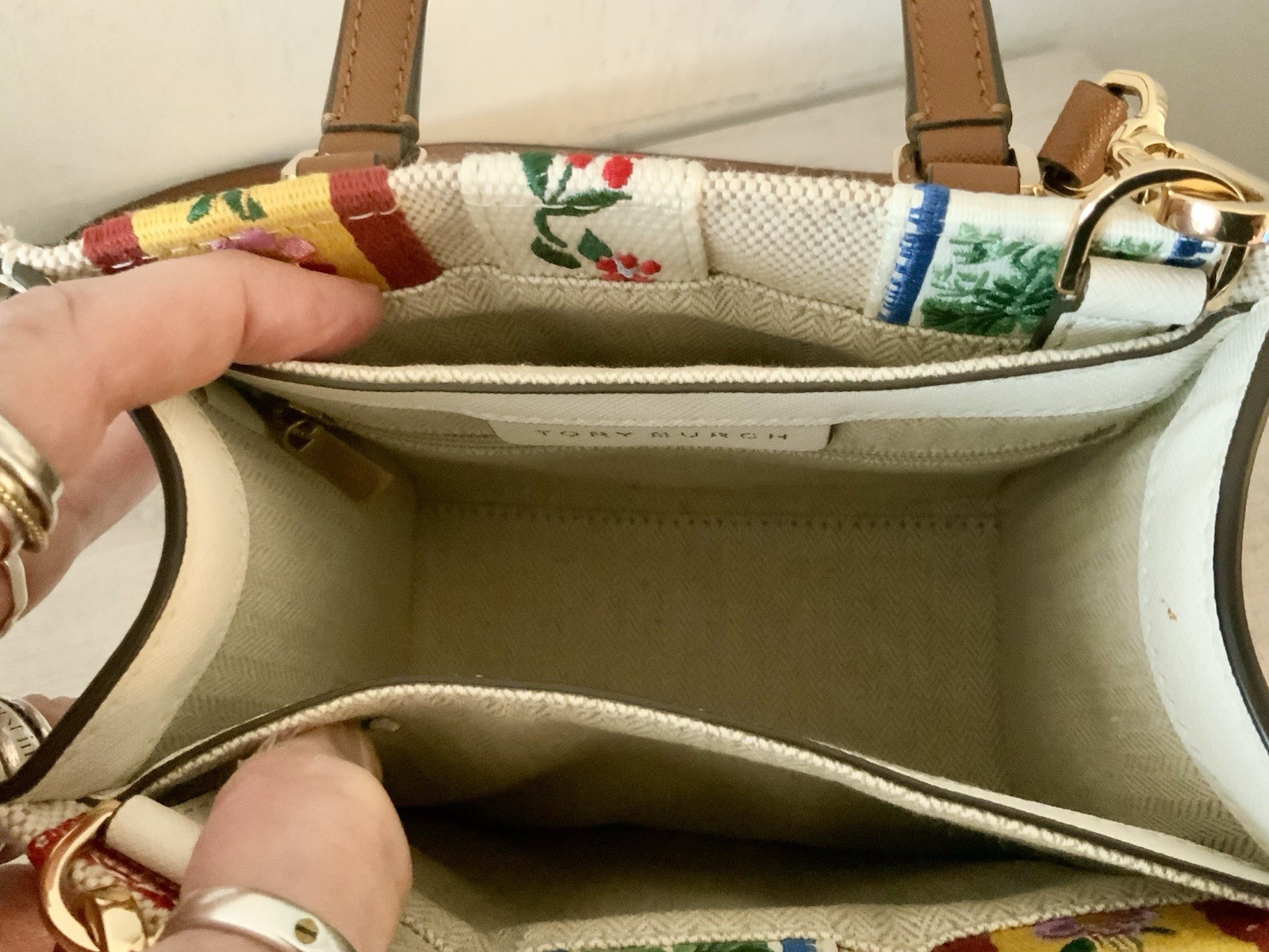 TORY BURCH EMERSON RIBBON STRIPE SMALL TOP HANDLE CROSSBODY BAG