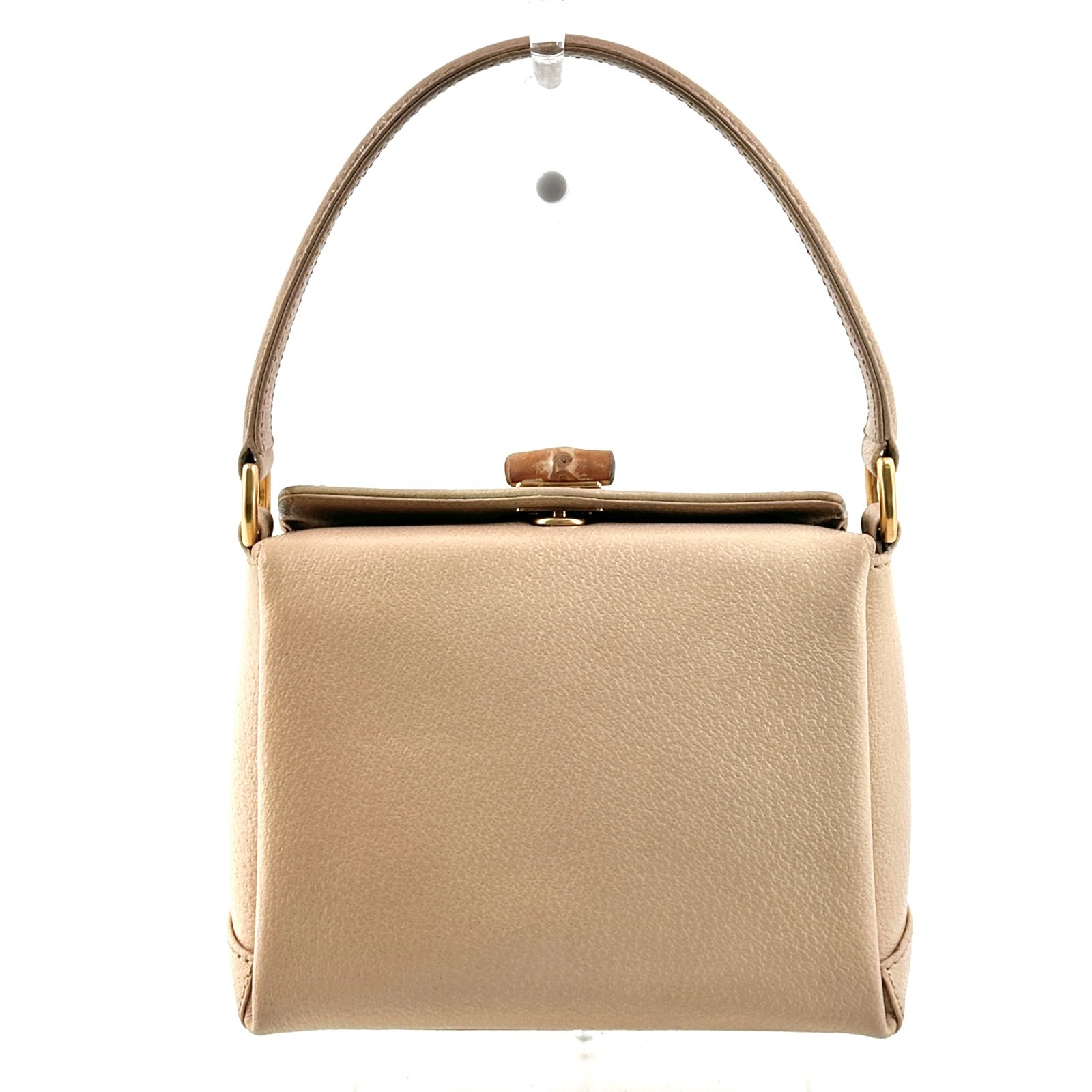 Gucci Hand Bag Bamboo Turn Lock Leather Beige Authentic 297T0417