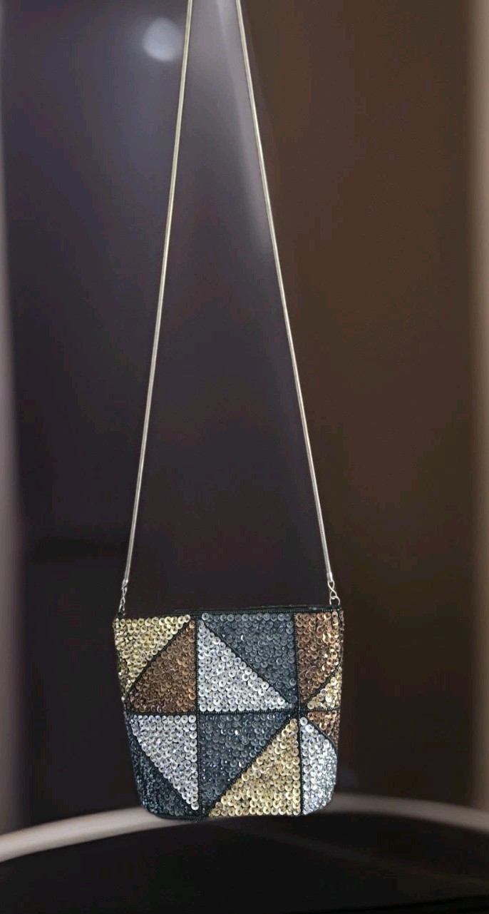 Sequin Evening Clutch Shoulder Bag Metallic Purse Party Castlecore 5×6