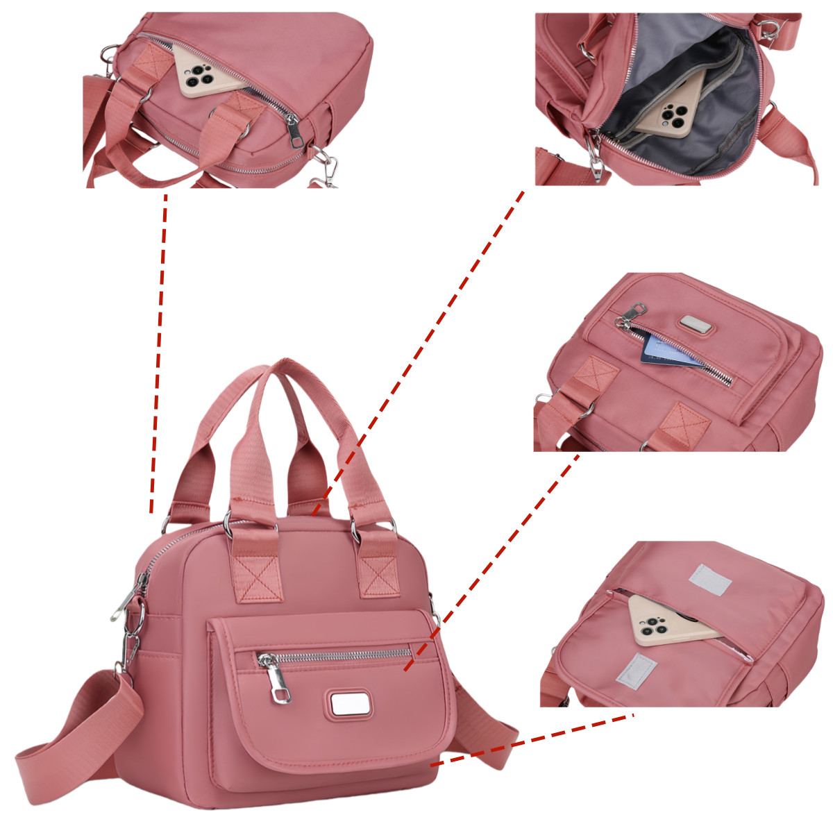 Lady’s Multi Pocket Crossbody Bag Oxford Cloth Handbag Girl’s Shoulder Bag