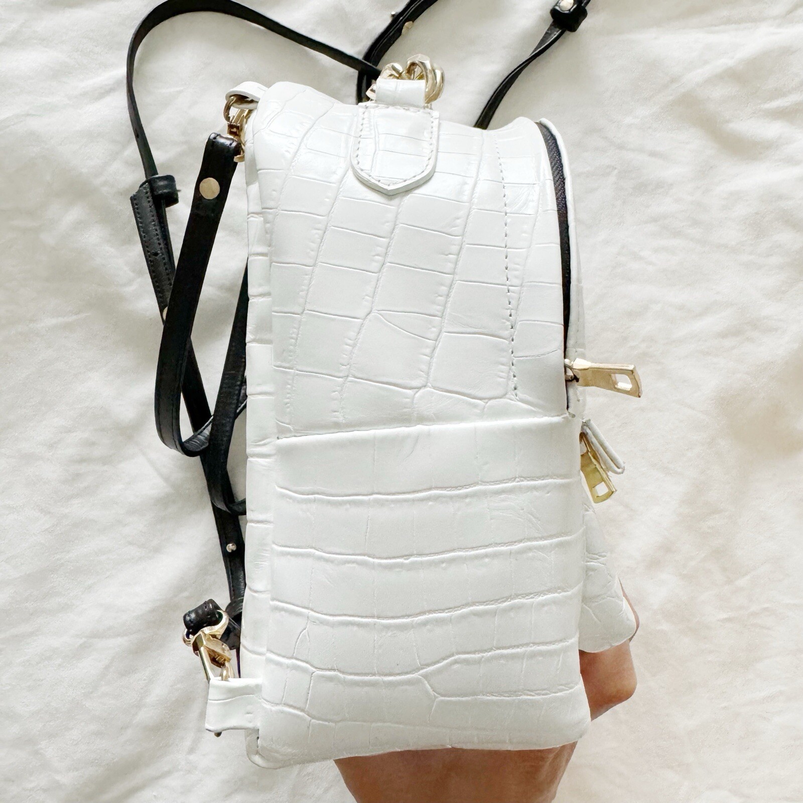 Che by Chelsey Petite Blanco Croco Mini Backpack, White Croco Embossed Leather