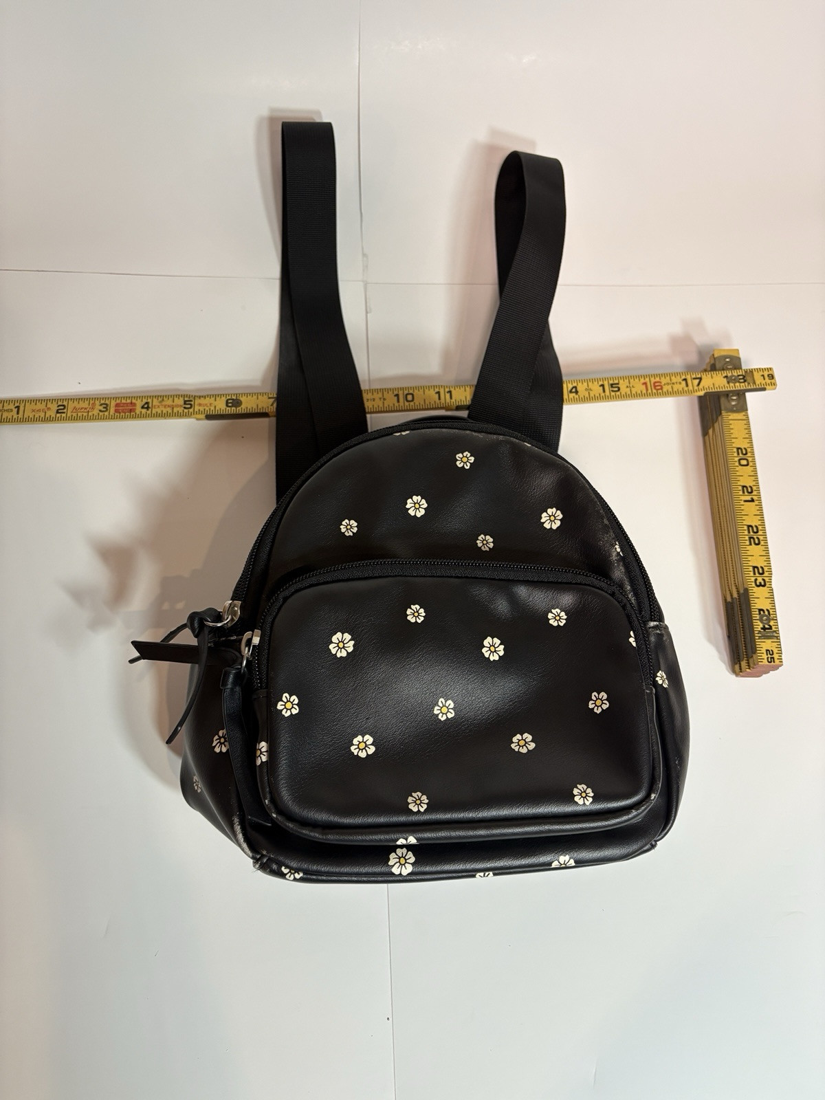 Art Class Black Mini Backpack Purse Faux Leather Floral