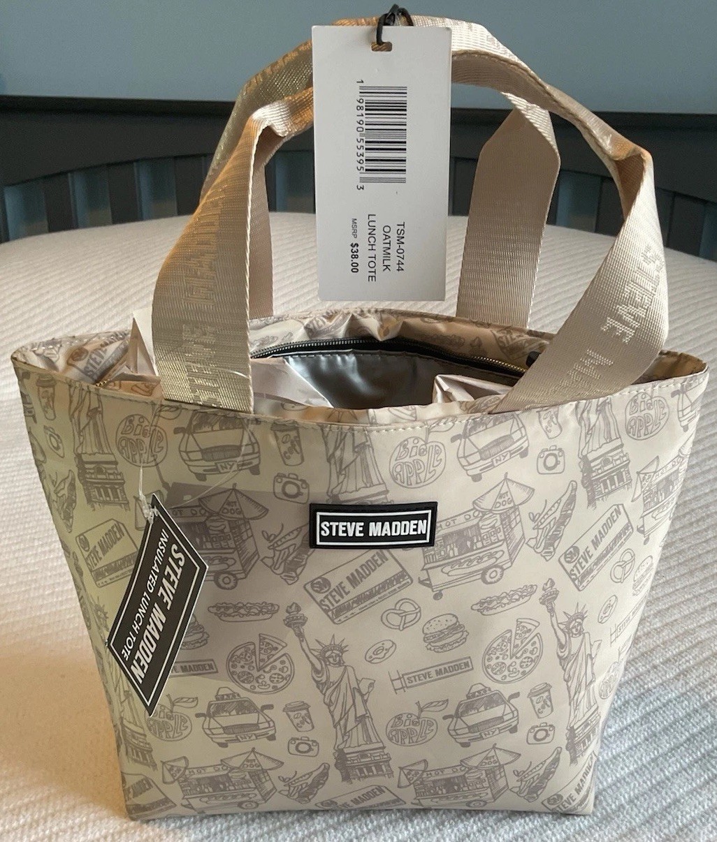 Steve Madden Insulated Lunch Tote New York City Landscapes, Beige 13″×9″×4″