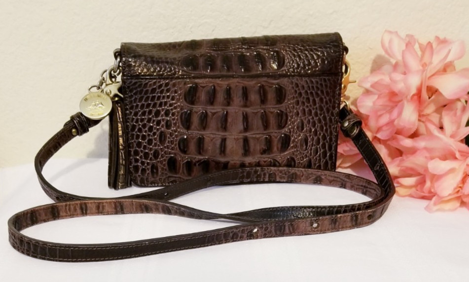 BRAHMIN Mini AMELIA BROWN MELBOURNE Genuine LEATHER Clutch SMALL CROSSBODY BAG