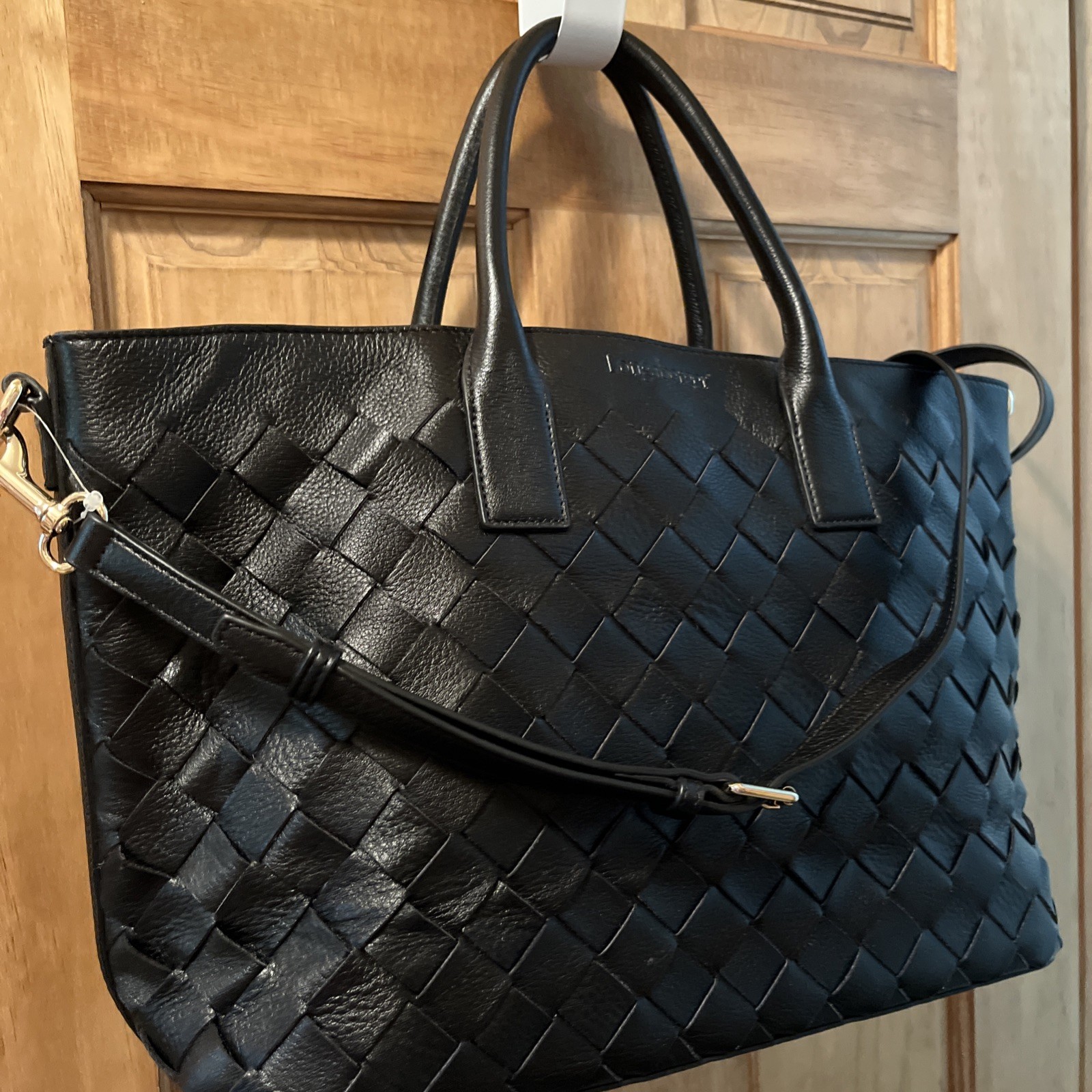 Longaberger: WOVEN Large Leather Pocketbook, Black – New