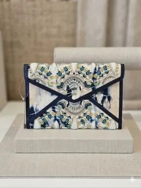 Rebecca Minkoff NWT Leo Indigo Tie Dye Beaded Clutch