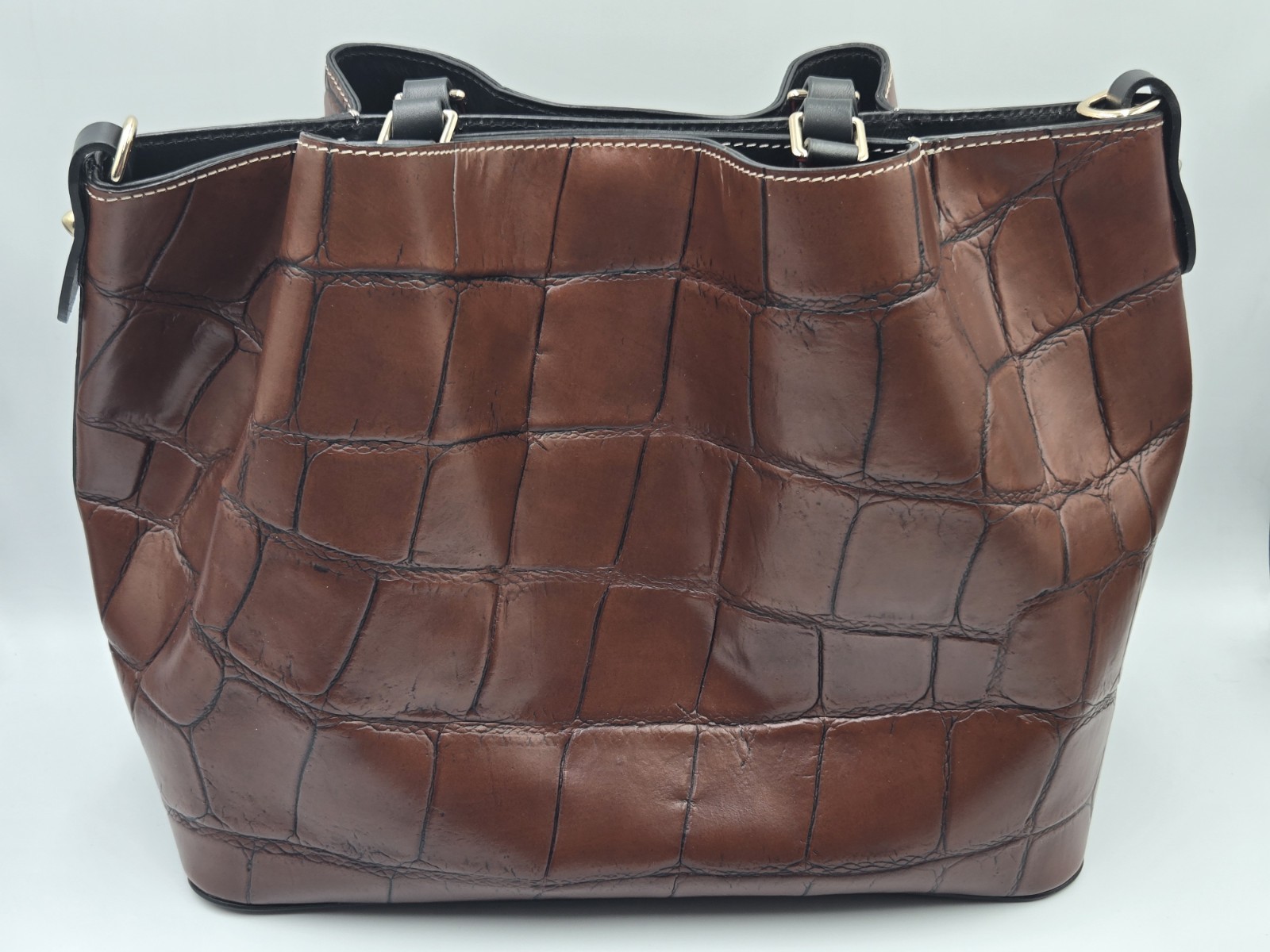 Dooney Bourke Oakdale Crocodile Embossed Brenna Bag Set Of 3 Brown NWOT