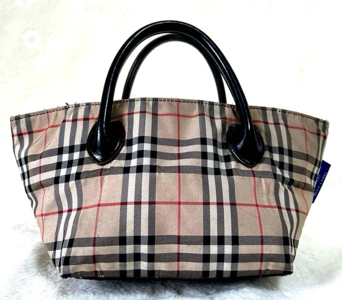 BURBERRY BLUE LABEL Nova Check Handbag Mini Tote Bag USED From JAPAN