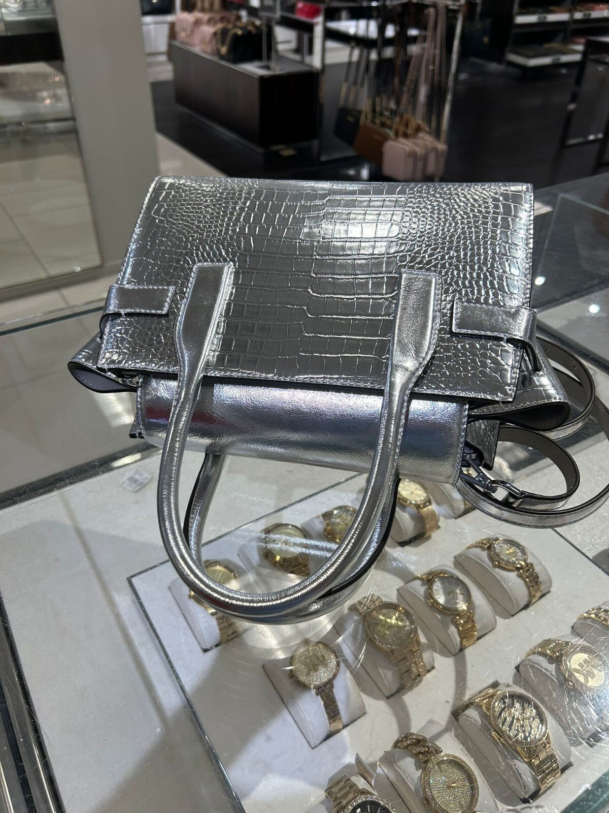 Michael Kors Carmen Silver Bag Medium Satchel Shoulder Crossbody Messenger Purse