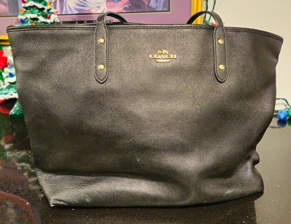 Coach Large City Zip Tote Black Crossgrain Leather F11926 Purse Dust Bag