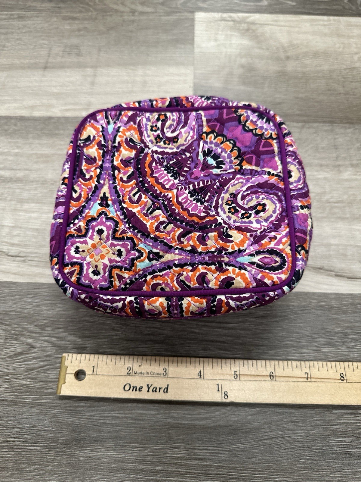 Vera Bradley Iconic Jewelry Case Paisley Quilted Handle Carry Purple Orange