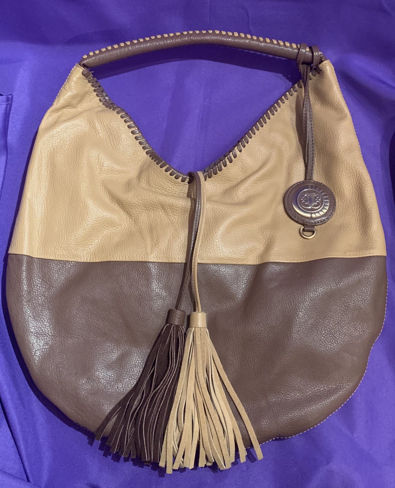 Artistic Expressions By Sharif Leather Hobo Purse Brown Tan Tassel NWOT