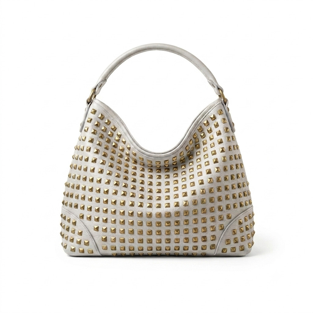 Genuine White Studded Leather Western Hobo Tote Shoulder Women’s Luxury Purse