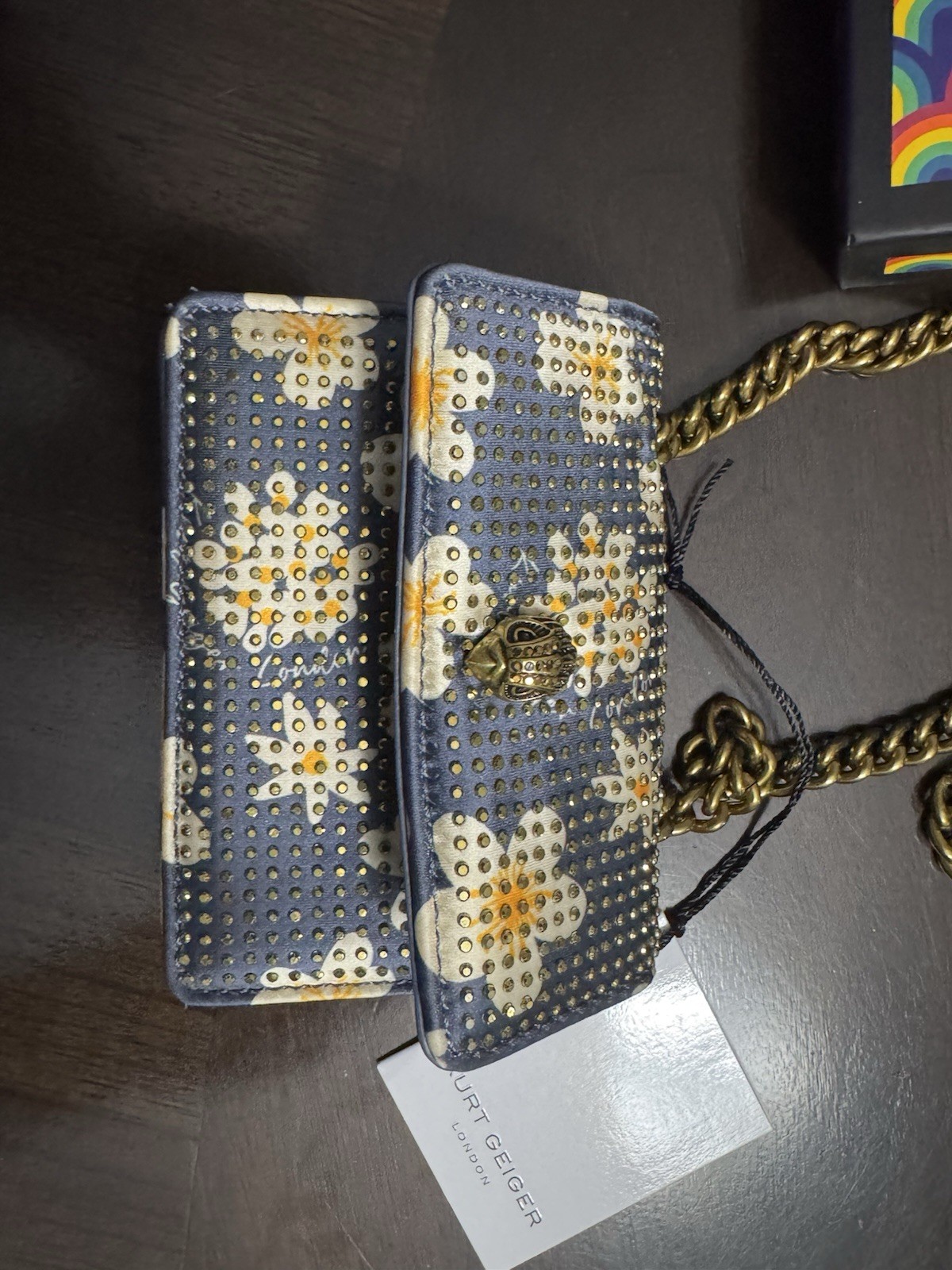 Kurt Geiger London Floral Studded Leather Card Holder Drench Crossbody Bag NWT