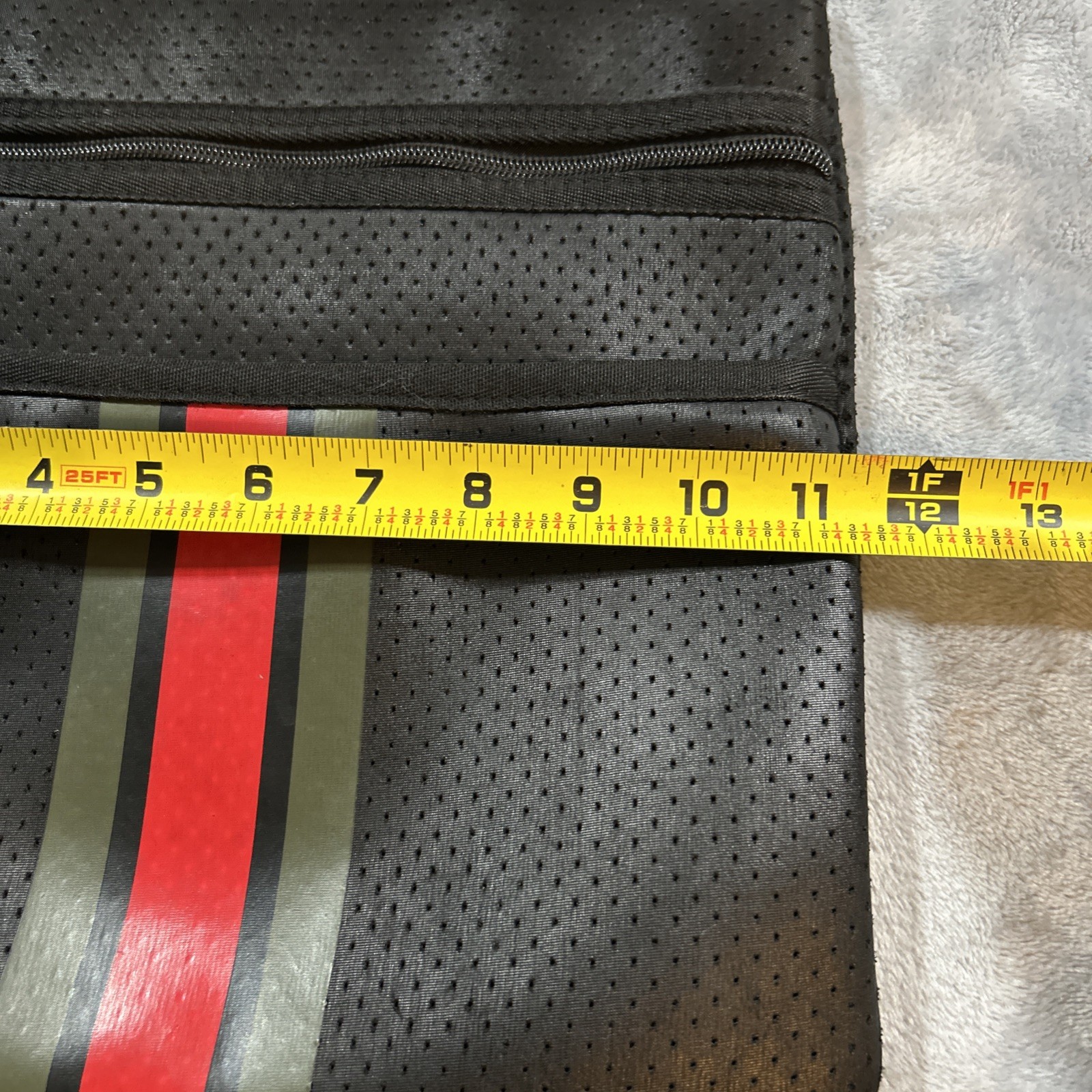 Haute Shore Cross Body Handbag Black With Red And Gray Stripes