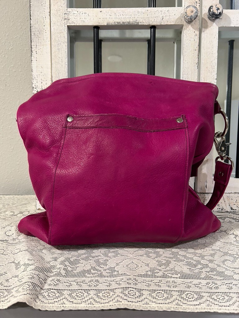 Fuschia Pink Leather Shoulder Handbag~Jeweled Tassels Handmade USA ~Becky Bag