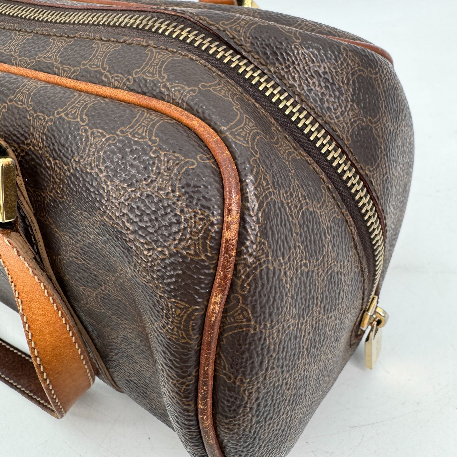CELINE Macadam Barrel PVC Leather Mini Boston Handbag Brown