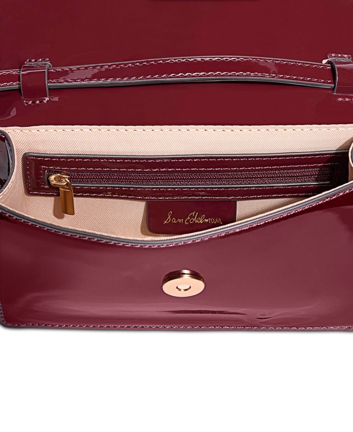 $145. Sam Edelman Loraine Small Box patent Leather Crossbody Bordeaux Gold