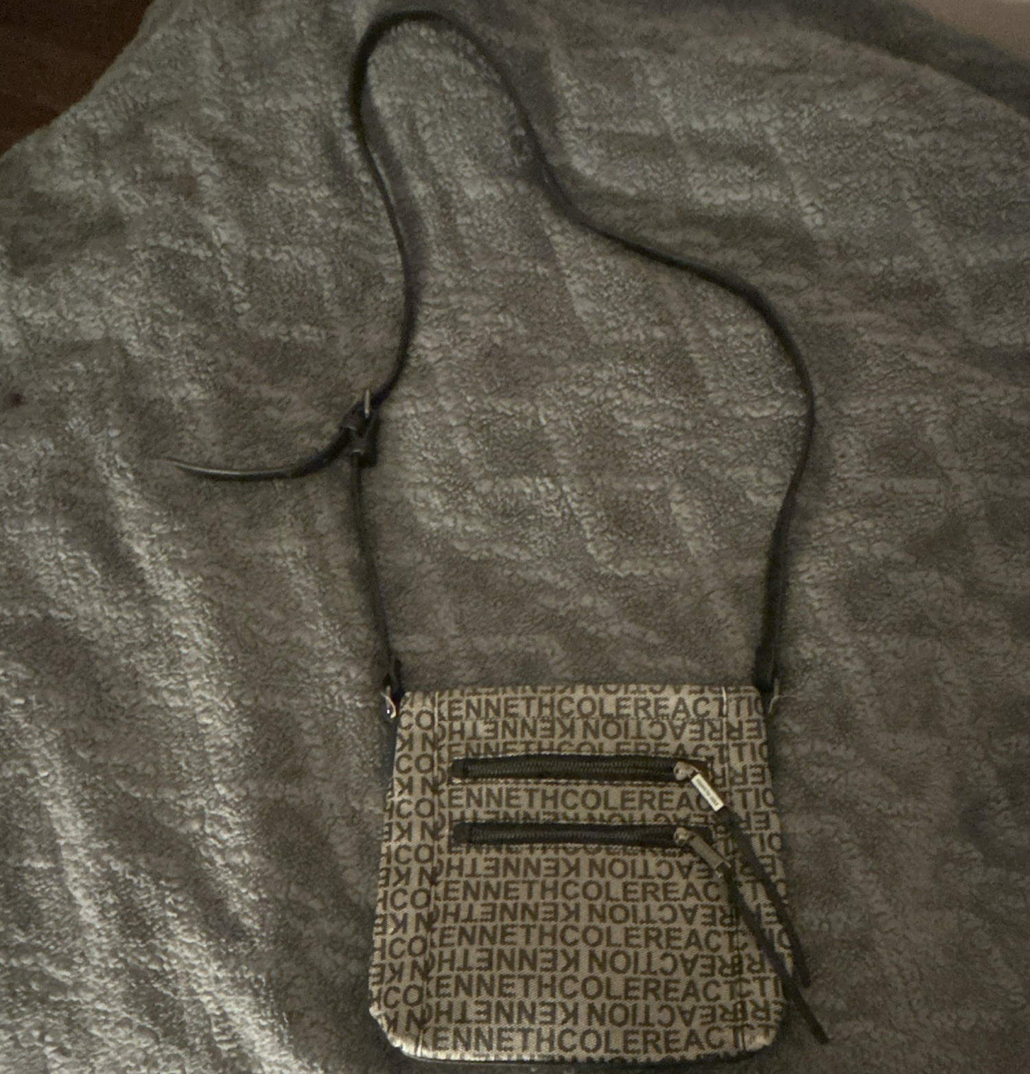 Kenneth Cole Reaction Small Logo Print Crossbody Bag, Beige Brown Black