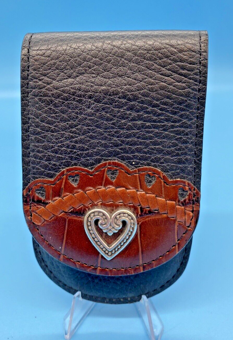 Brighton Brown Leather Faux-Allegator Silver-Tone Heart Flip-Phone Pencil Snap