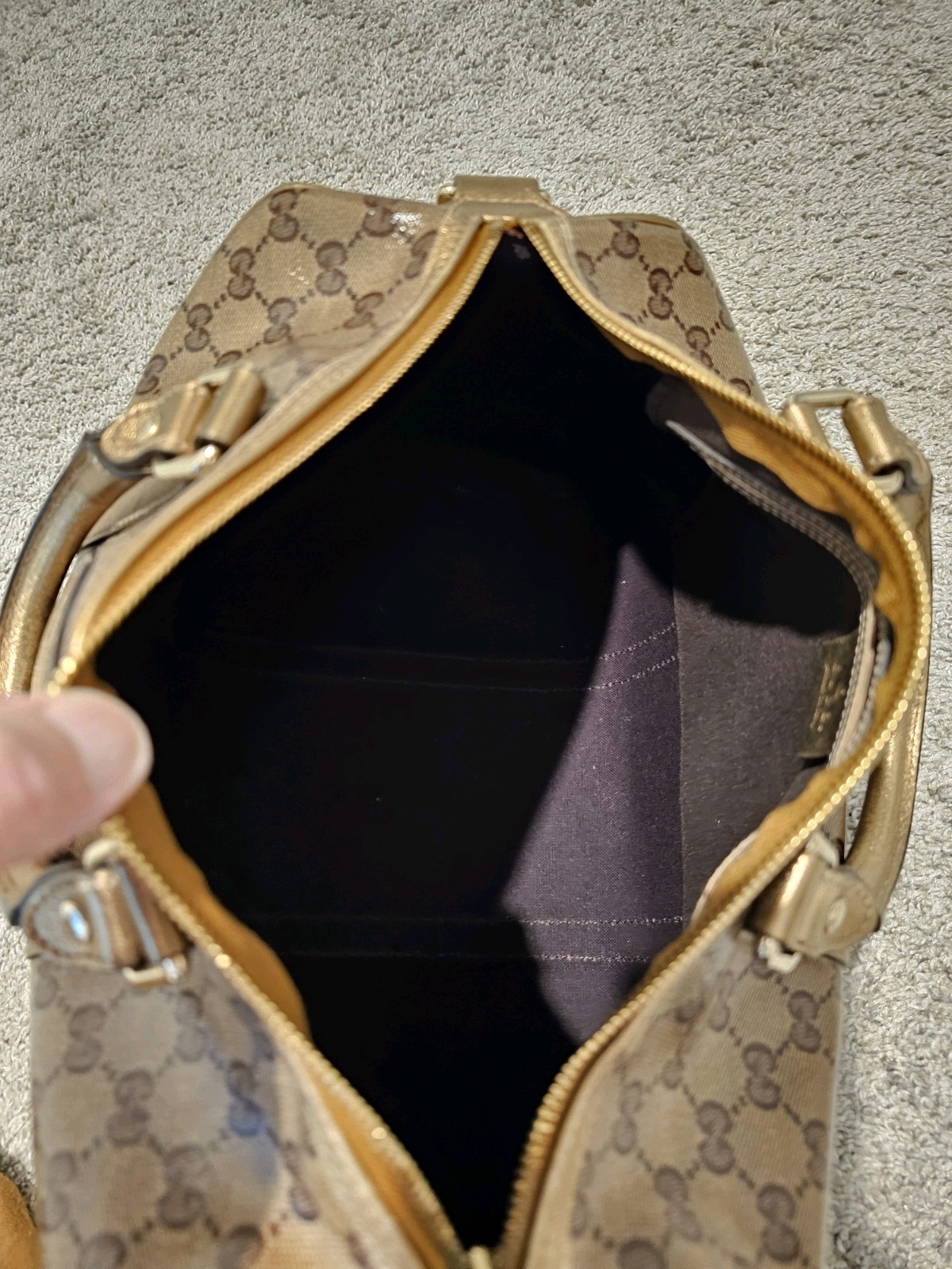 Gucci Joy Boston Monogram Gold Brown Top Handle Bag