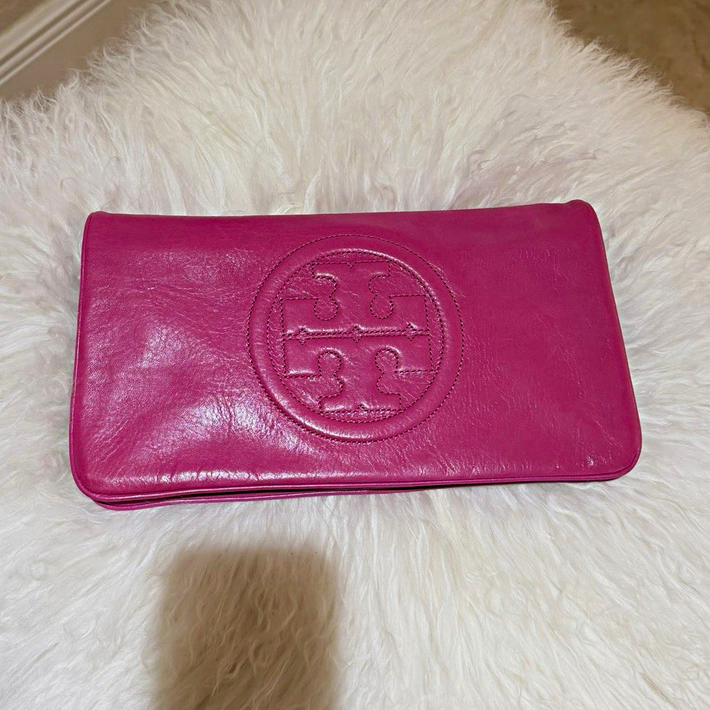 Tory Burch Magenta Leather Reva Chain Clutch