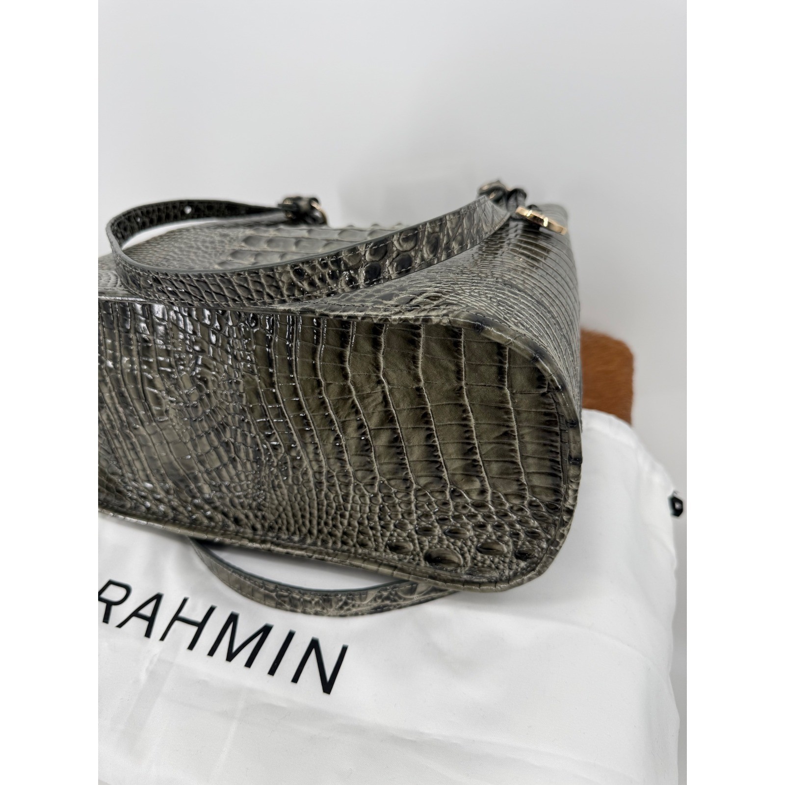 Brahmin $345 Fiora Hunter Melbourne Leather Shoulder Bag Bucket Purse Exotic