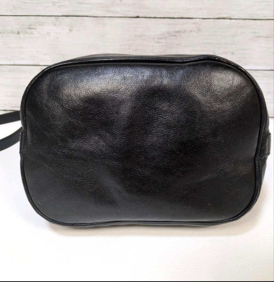 IL BISONTE Black Leather 2Way Shoulder Bucket Bag 11.8in