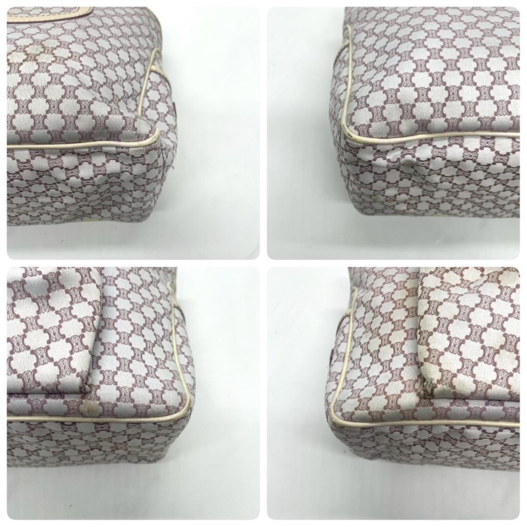 CELINE Macadam Boogie Bag Triomphe Handbag Purple Beige Leather Canvas Auth