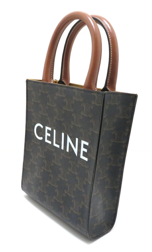 CELINE Triomphe Vertical Cabas Mini Tan Handbag PVC / Leather Brown #DB1362