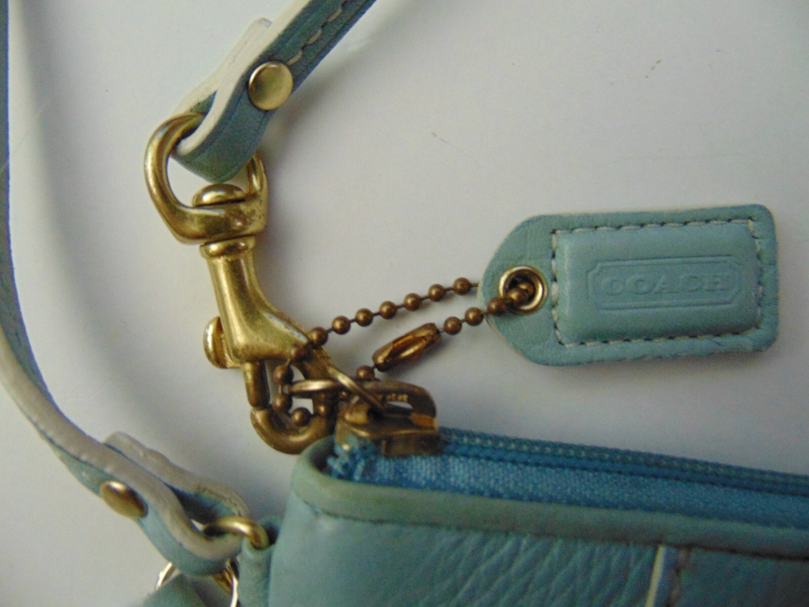 Coach light blue pebble leather 4X6 inch wristlet