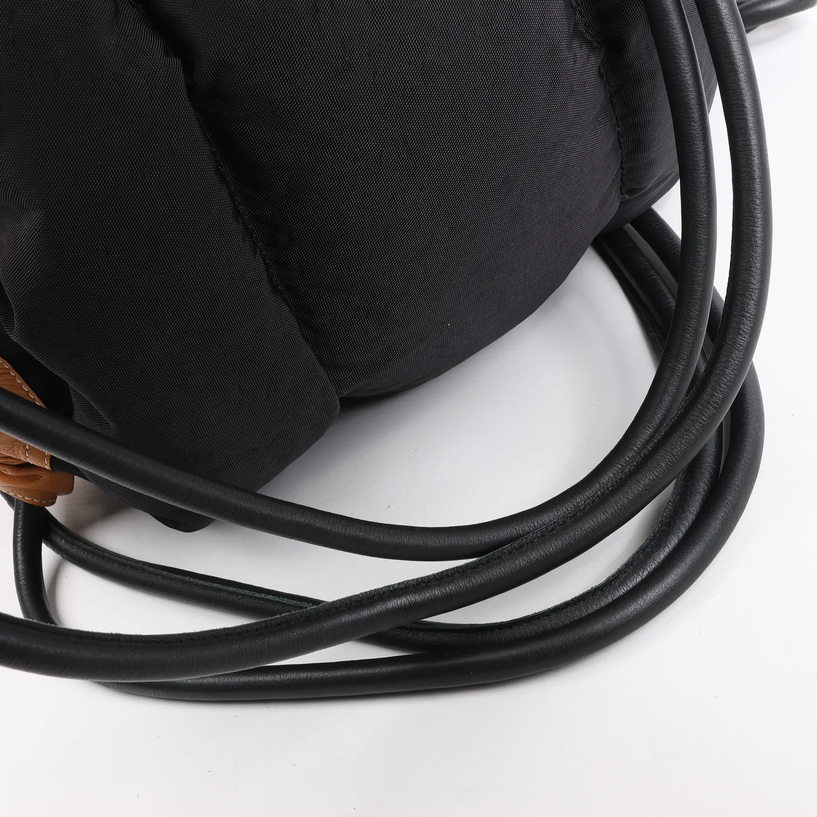 LOEWE Puffy Yago Leather x Nylon Backpack in Black x Brown