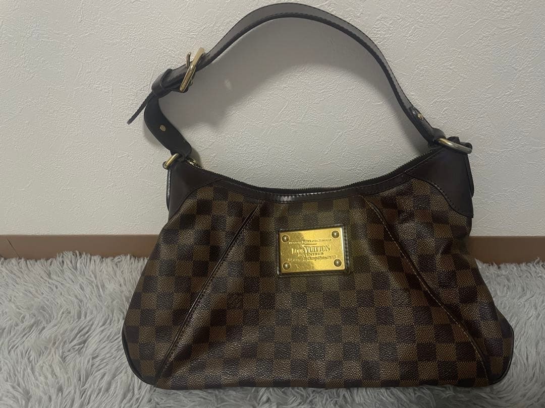 Louis Vuitton Thames PM Damier Ebene Shoulder Bag N48180 Gold Plate France