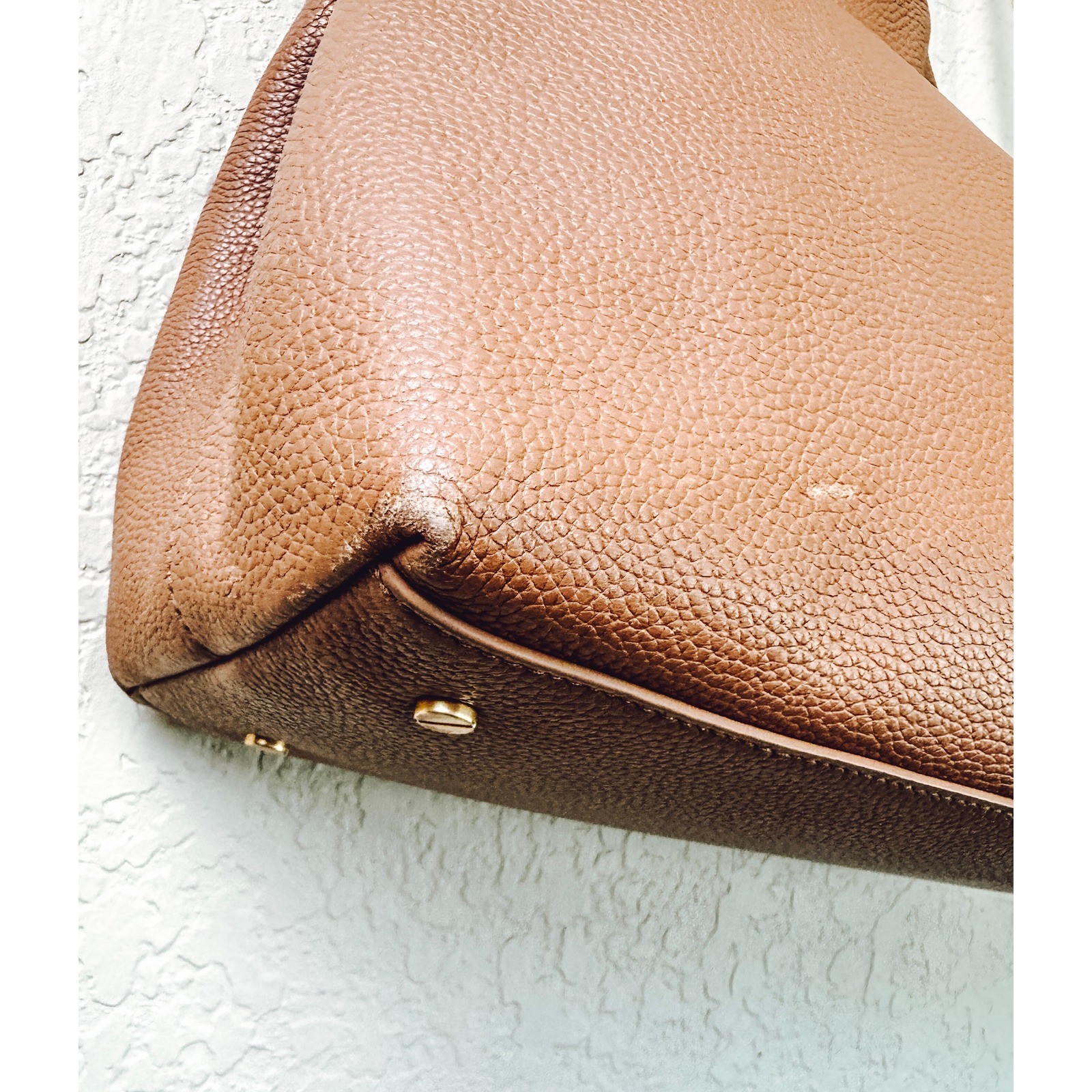 Tory Burch Amanda Large Tote Pebbled Leather Chain Shoulder Bag Camel Tan