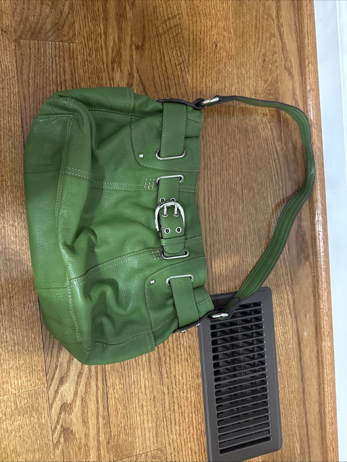 Green Leather Boho Style Tignanello Shoulder Bag Purse Handbag Hobo Style