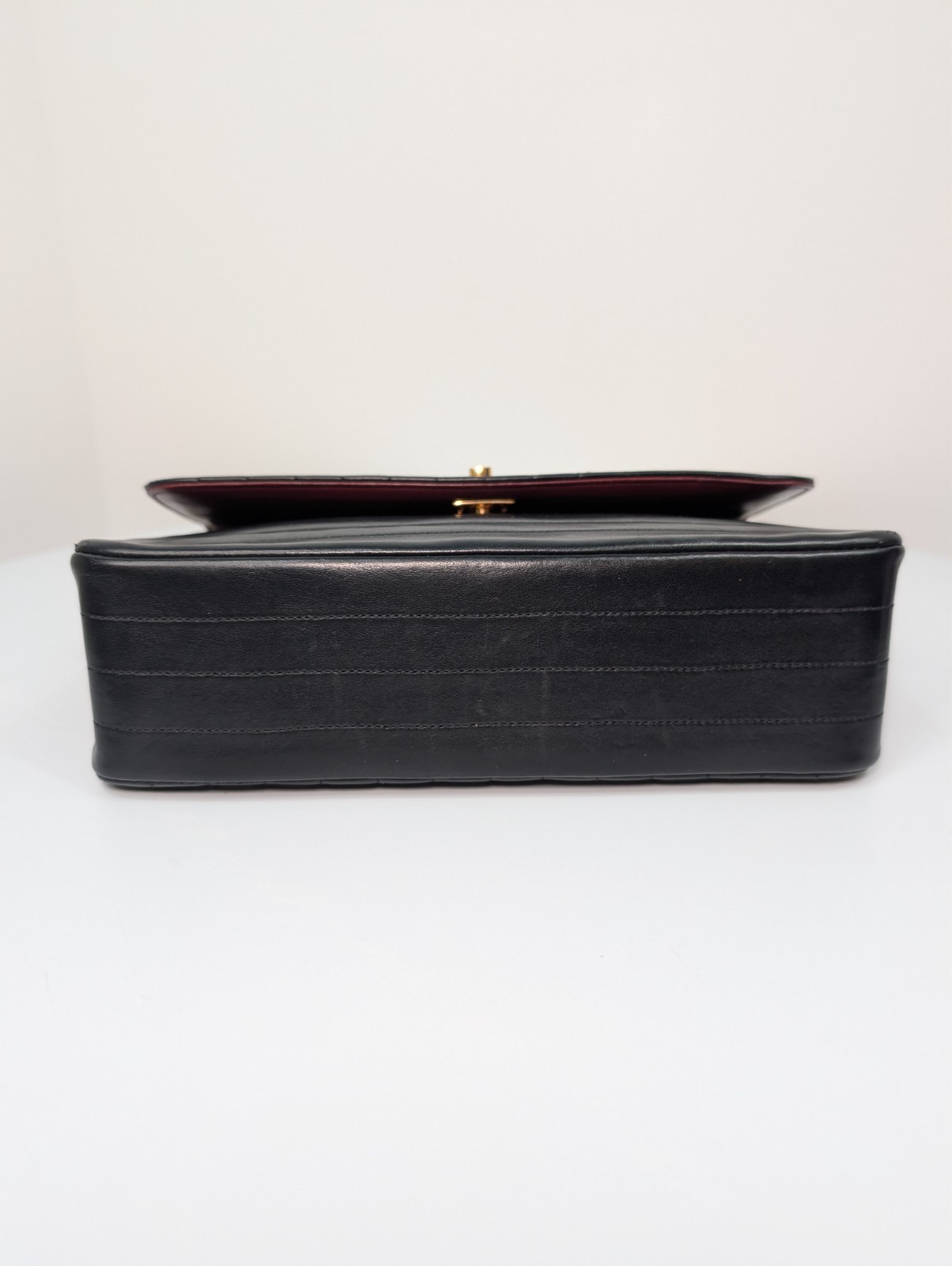 Chanel Vintage Black Vertical Stitch Flap Bag with Circle 24K Gold CC Turn-Lock