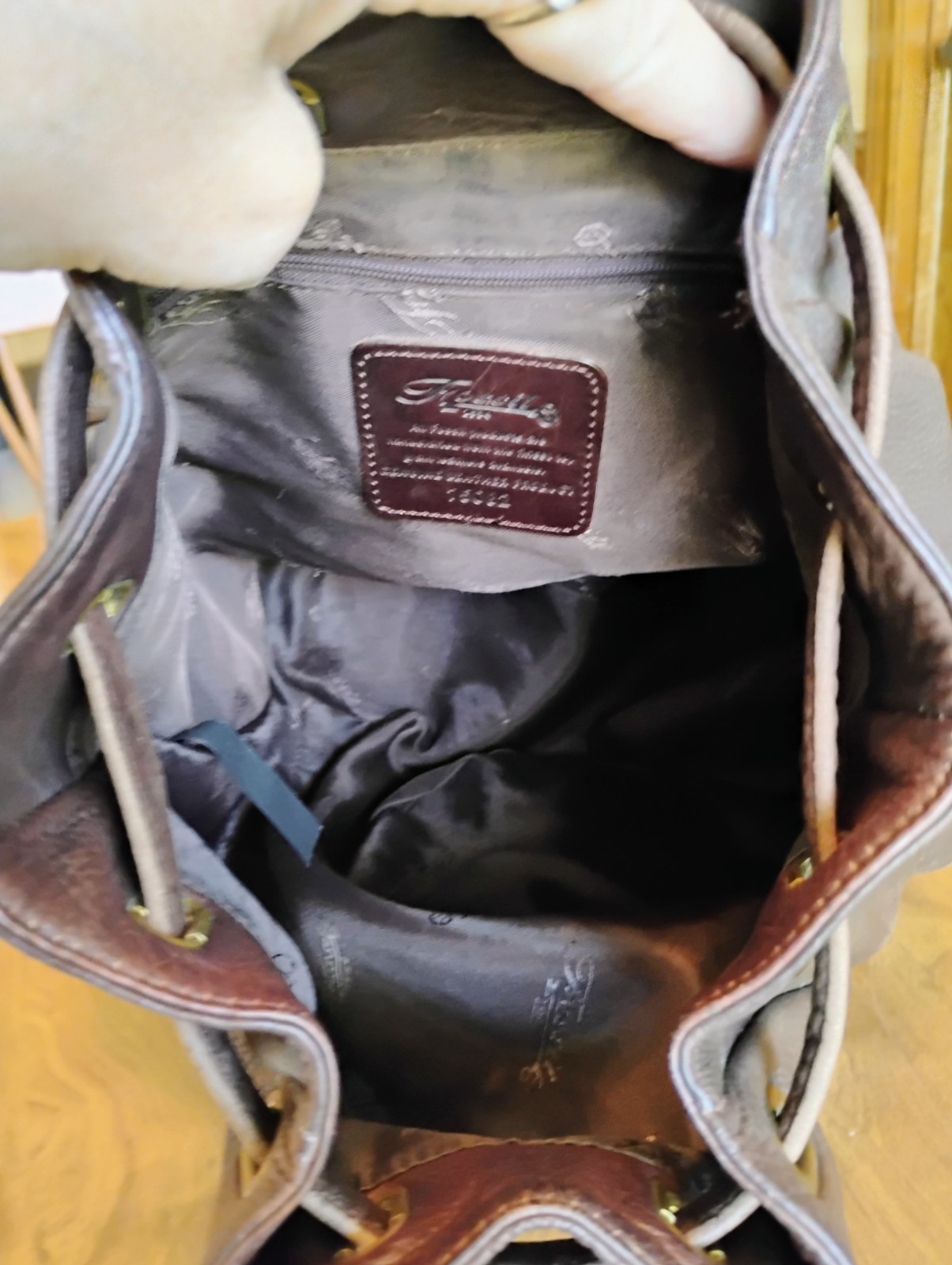 Fossil Dark Brown Pebble Grain Leather Drawstring Flap Bucket Backpack / Purse
