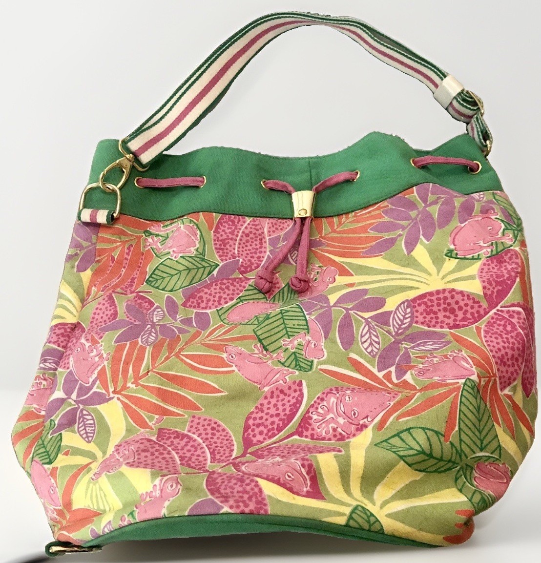 Lilly Pulitzer TREE FROGS Bucket Bag Purse NWOT LARGE 17x16x11” White Label