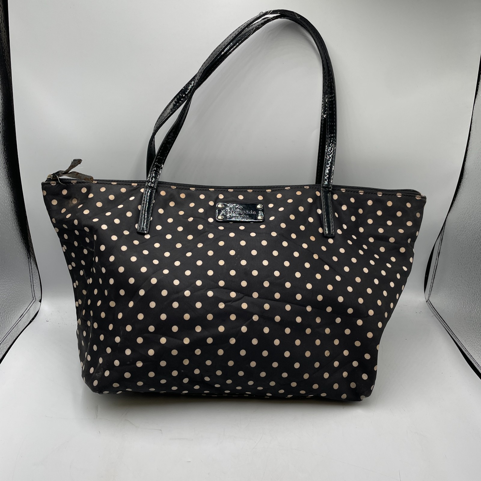 Kate Spade New York Bag Black White Polka Dot Inner Pocket Double Handle Tote