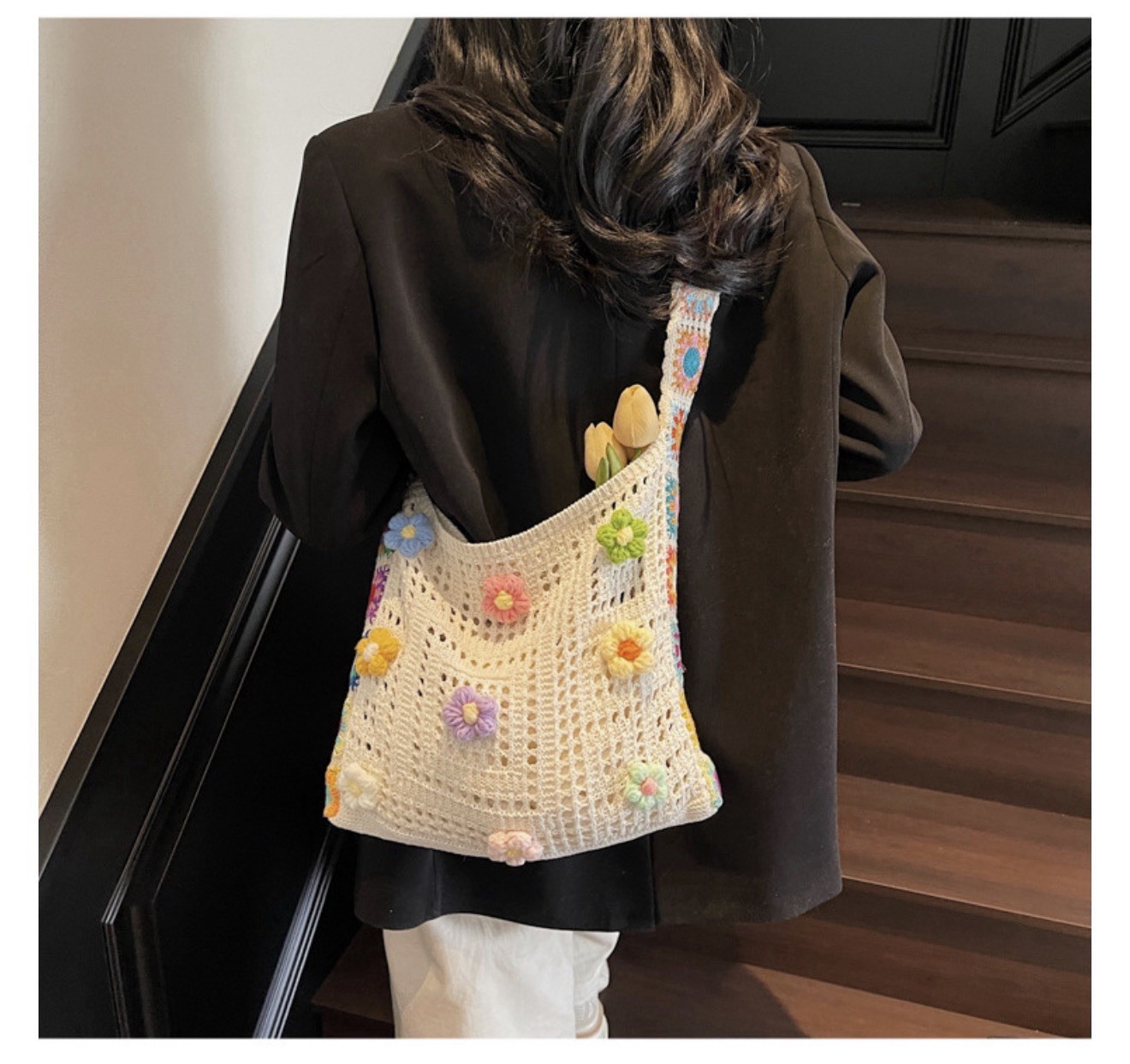Crochet tote bag purse sling sack farmers market bag NEW Artisan Hand Made