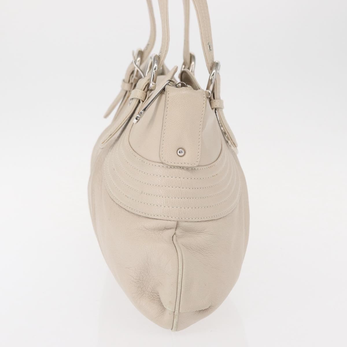 Salvatore Ferragamo Gancini Shoulder Bag Leather Silver White Auth 149671