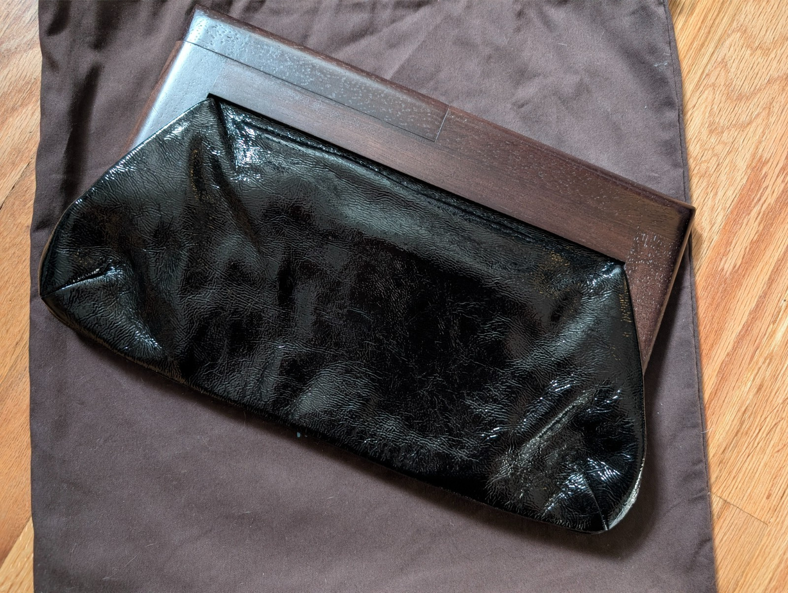 NWT Rafe New York for Tibi Woven Leather Mosaic Wood Frame Clutch Bag Dustbag