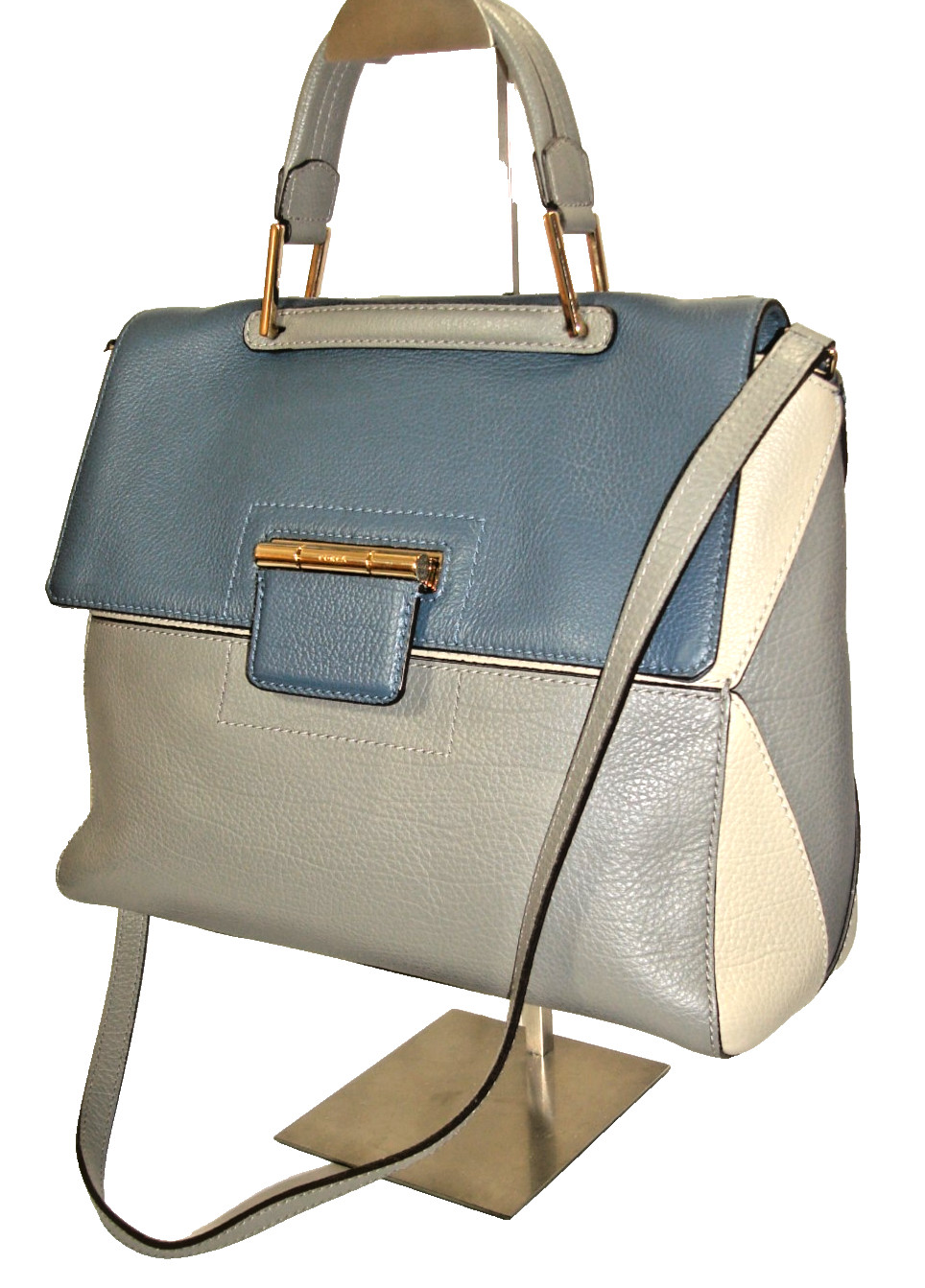 Furla Beautiful Artesia Colorblock Soft Leather Satchel Shoulder Bag MINT!