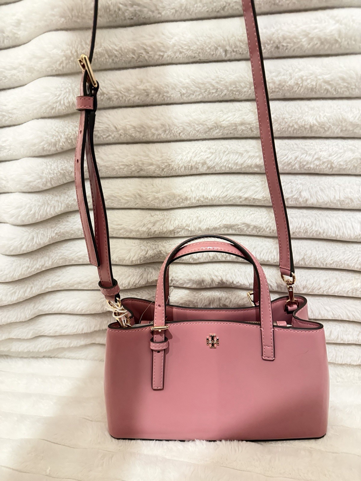 AUTH Tory Burch Emerson Patent Mini Tote – Pink Ginger – Fast Ship MSRP $398