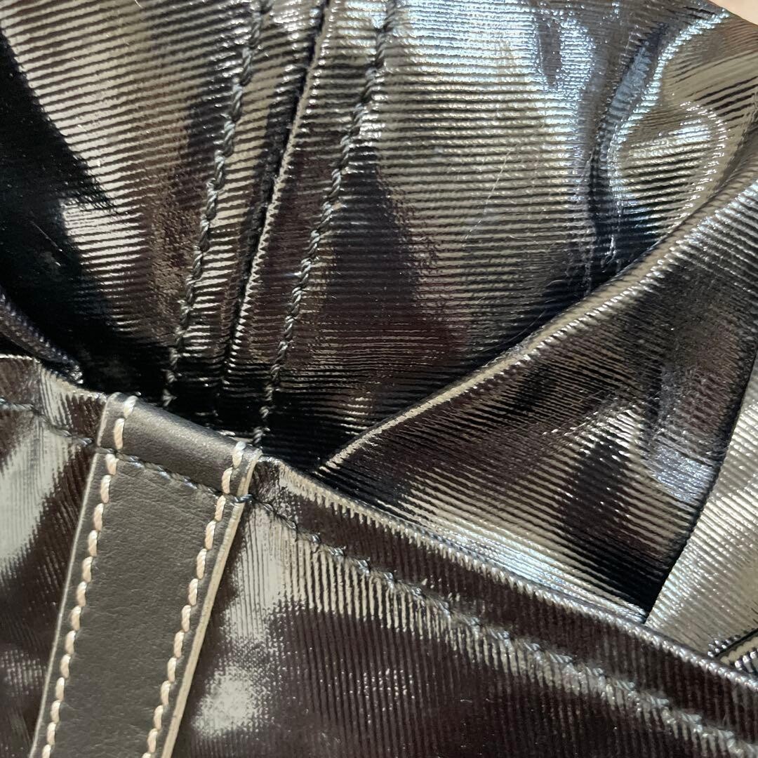 Tods Black Patent Leather Large Tote Bag Italy Contrast Stitching 45cm 30cm