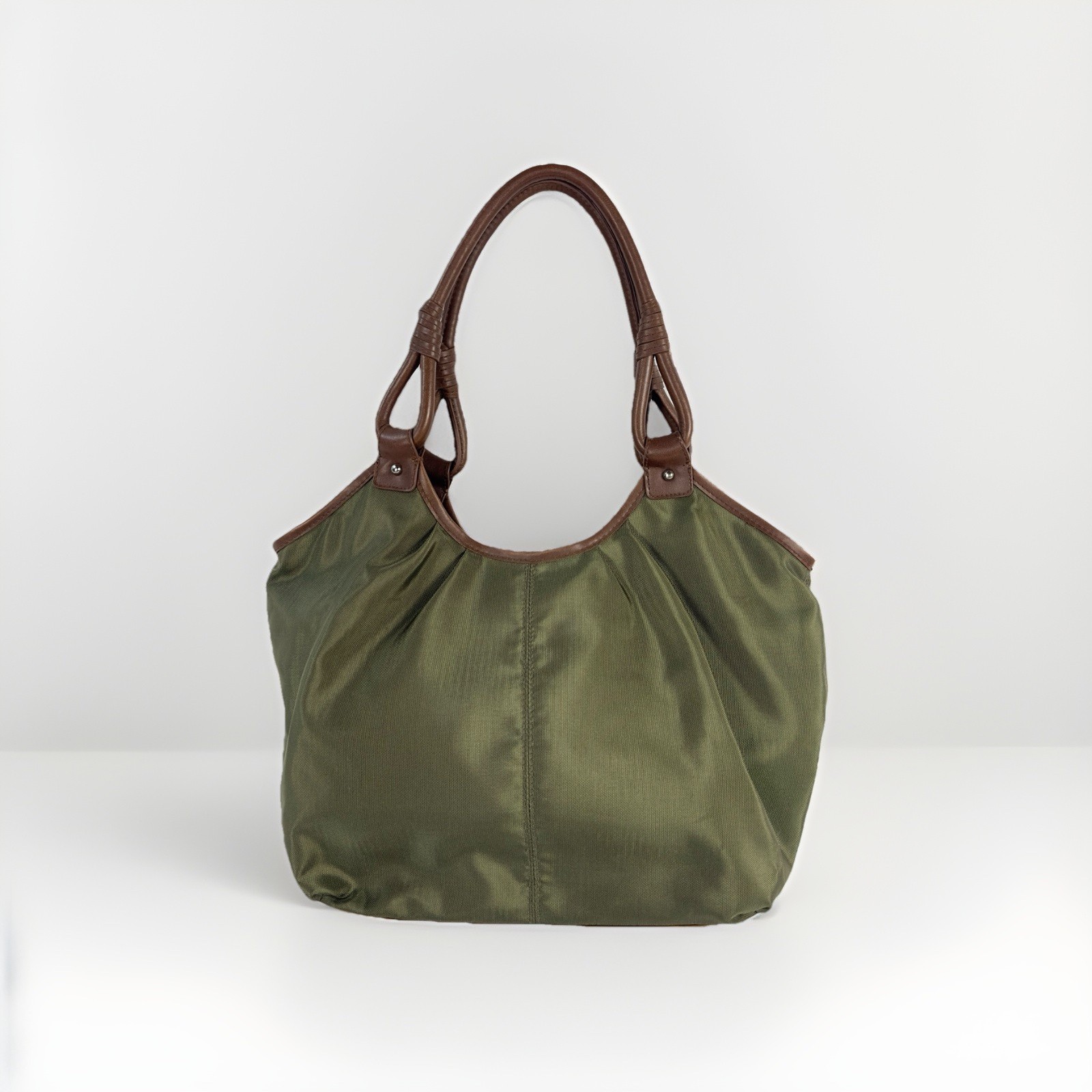 American Living Large Green Shoulder Bag Purse Double Brown Handles
