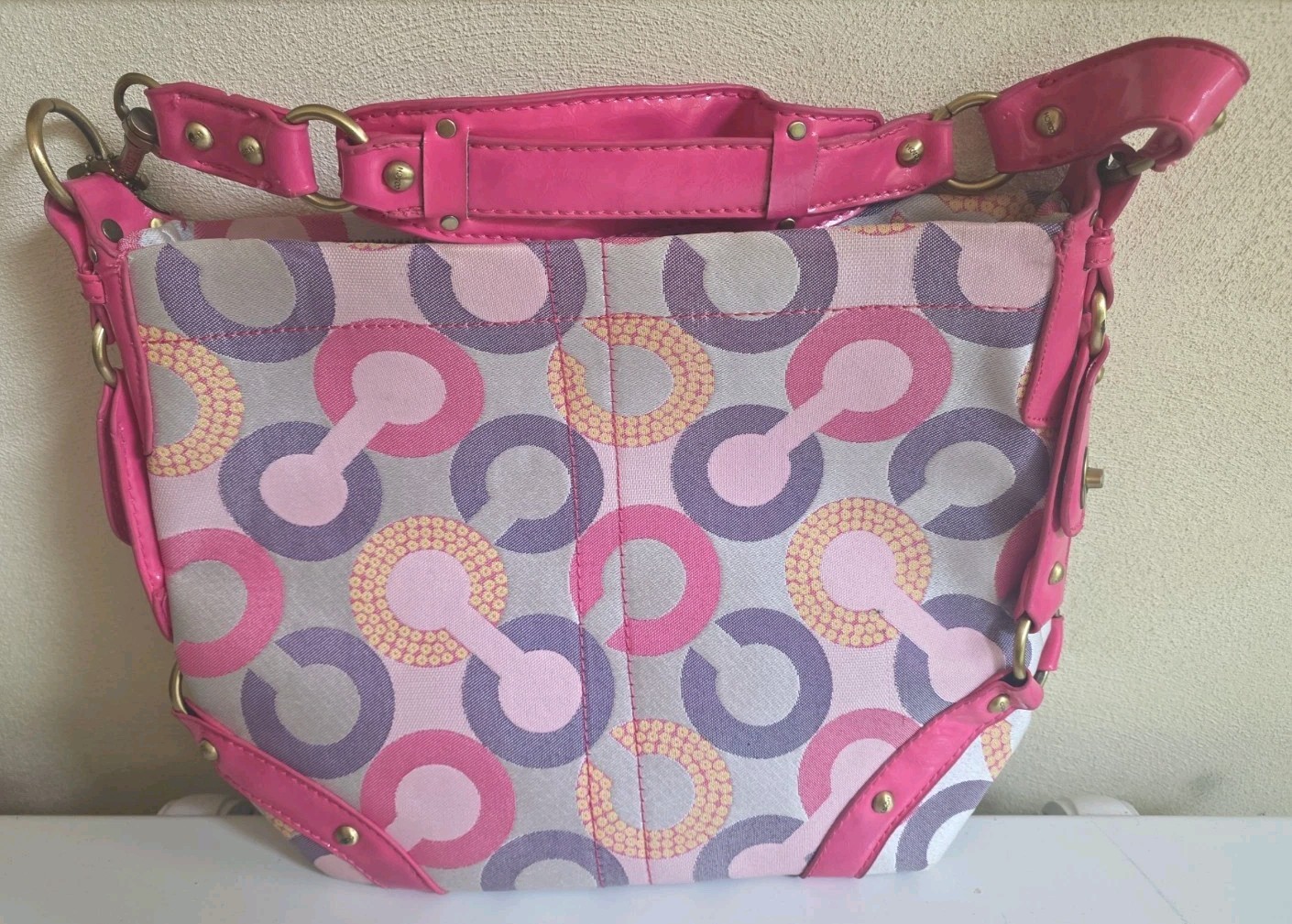 VTG Coach Pink Purple Multicolor Shoulder Bag Purse 14″ x 10″ x 5″
