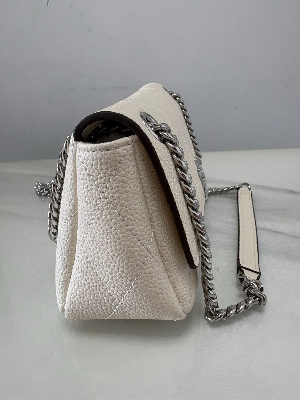 Tory Burch Charlie Small Quilted Leather Chain Shoulder Crossbody Bag Cream