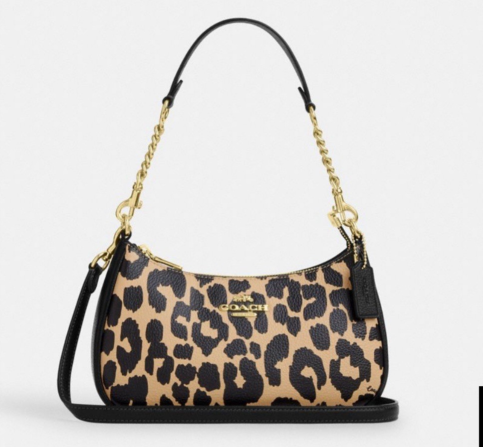 NWTCOACH Teri Leather Shoulder Bag With Leopard Print